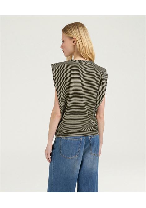 T-shirt Girocollo Momonì Enna in Jersey Lurex a Righe - Nero/Panna MOMONI | T-shirt | MOTS0029010