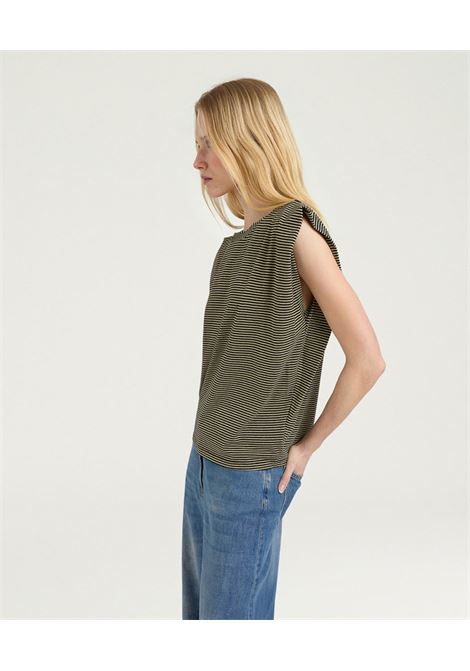 T-shirt Girocollo Momonì Enna in Jersey Lurex a Righe - Nero/Panna MOMONI | T-shirt | MOTS0029010