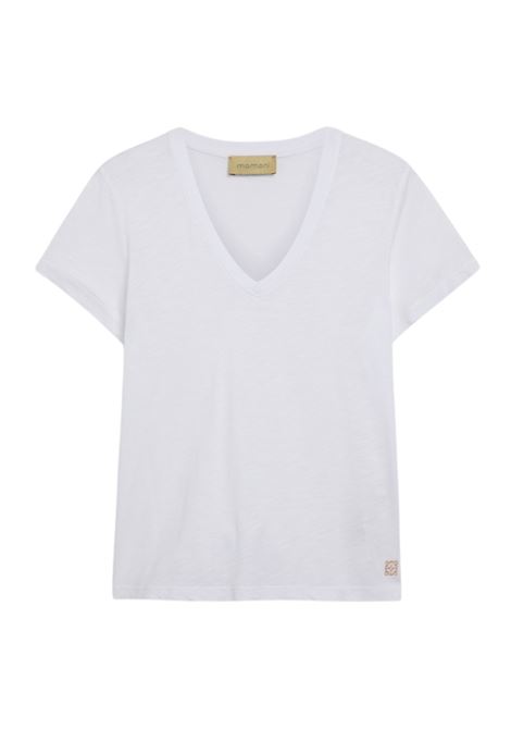 T-shirt con Scollo a V Momonì Cardon in Cotone e Viscosa - Bianco Ottico MOMONI | T-shirt | MOTS0090010