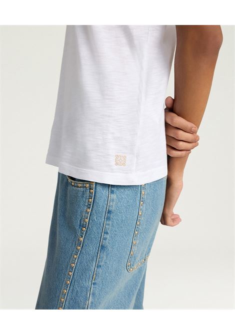 T-shirt con Scollo a V Momonì Cardon in Cotone e Viscosa - Bianco Ottico MOMONI | T-shirt | MOTS0090010