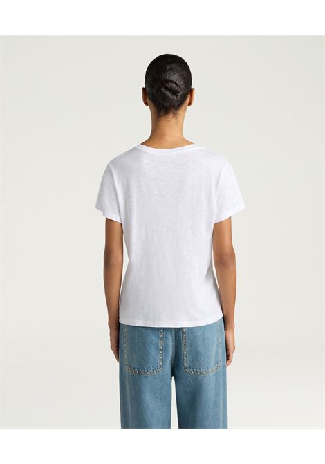 T-shirt con Scollo a V Momonì Cardon in Cotone e Viscosa - Bianco Ottico MOMONI | T-shirt | MOTS0090010