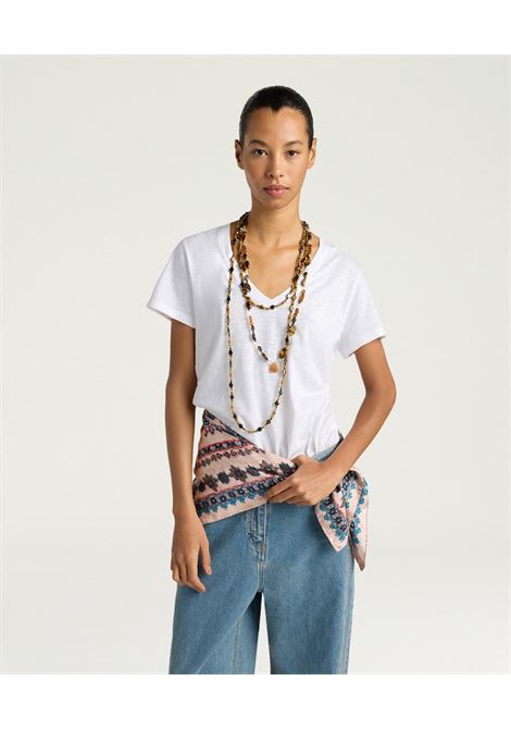 T-shirt con Scollo a V Momonì Cardon in Cotone e Viscosa - Bianco Ottico MOMONI | T-shirt | MOTS0090010