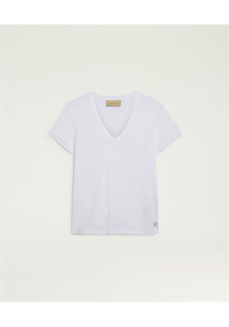 T-shirt con Scollo a V Momonì Cardon in Cotone e Viscosa - Bianco Ottico MOMONI | T-shirt | MOTS0090010