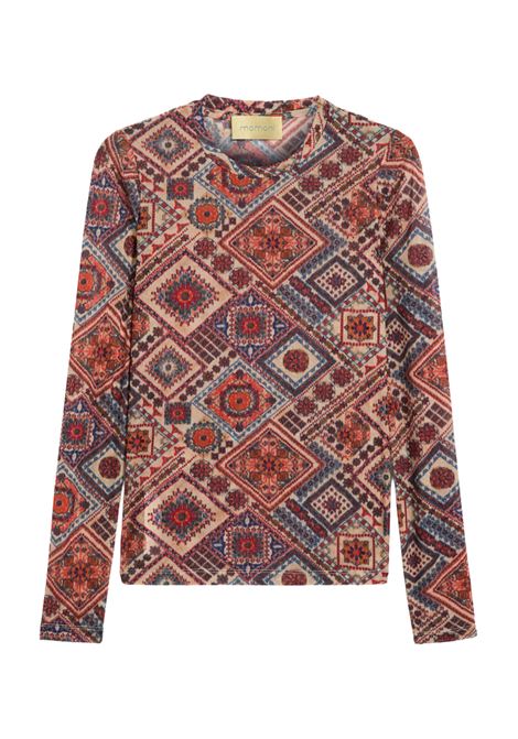 T-shirt Girocollo Momonì Waina in Charmeuse Stretch - Multicolor Rosato MOMONI | T-shirt | MOTS0114440
