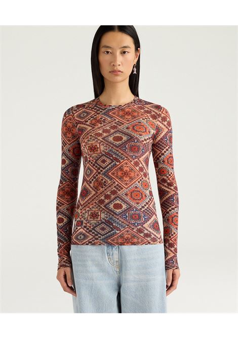 T-shirt Girocollo Momonì Waina in Charmeuse Stretch - Multicolor Rosato MOMONI | T-shirt | MOTS0114440