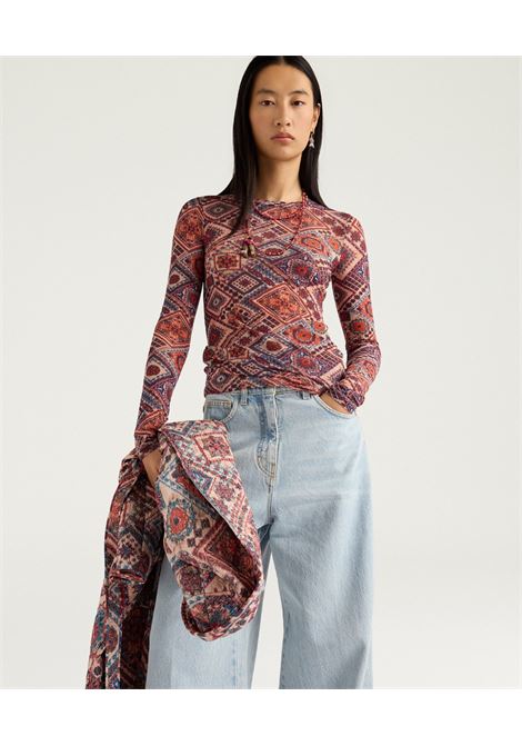 T-shirt Girocollo Momonì Waina in Charmeuse Stretch - Multicolor Rosato MOMONI | T-shirt | MOTS0114440
