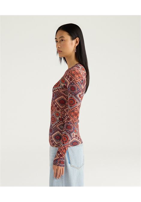 T-shirt Girocollo Momonì Waina in Charmeuse Stretch - Multicolor Rosato MOMONI | T-shirt | MOTS0114440