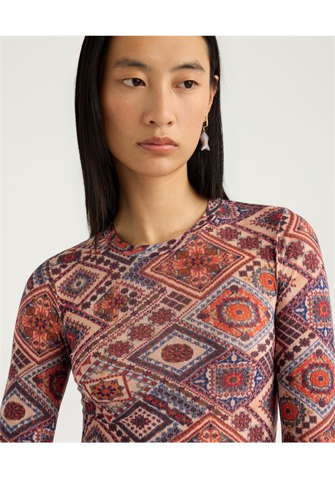 T-shirt Girocollo Momonì Waina in Charmeuse Stretch - Multicolor Rosato MOMONI | T-shirt | MOTS0114440