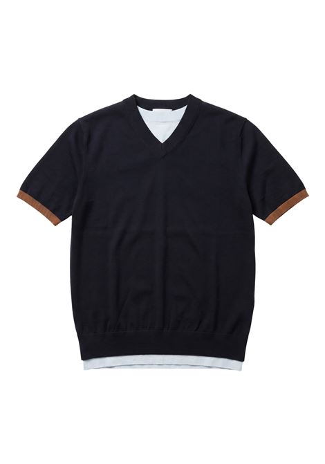 Paolo Pecora Maglia Scollo a V Double in 100% Cotone Navy e Celeste PAOLO PECORA | Maglieria | A014 F1009000