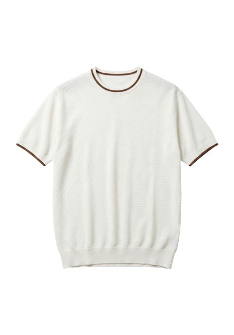 Paolo Pecora Milano Men's Gauge 16 Cotton Knit Shirt - White/Brown PAOLO PECORA |  | A018 F1001102