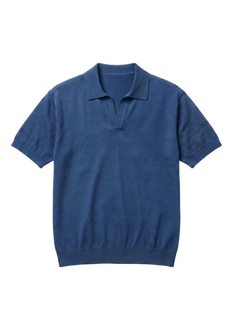 Paolo Pecora Milano Men's Cotton Knit V-Neck Polo - Navy Blue PAOLO PECORA |  | A043 F1006685