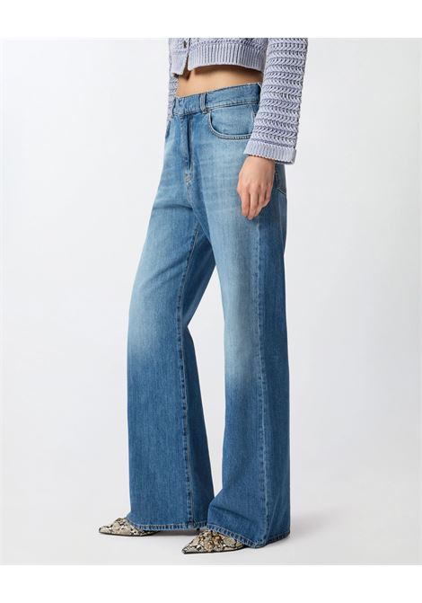 Jeans Pinko Wanda Wide Leg 5 Tasche in Denim Puro Cotone - Lavaggio Medio con Scoloriture Vintage PINKO | JEANS | 101733-A323PJO