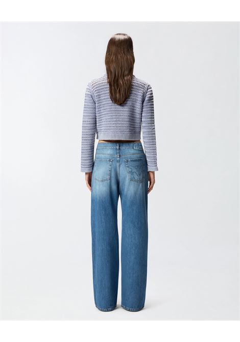 Jeans Pinko Wanda Wide Leg 5 Tasche in Denim Puro Cotone - Lavaggio Medio con Scoloriture Vintage PINKO | JEANS | 101733-A323PJO