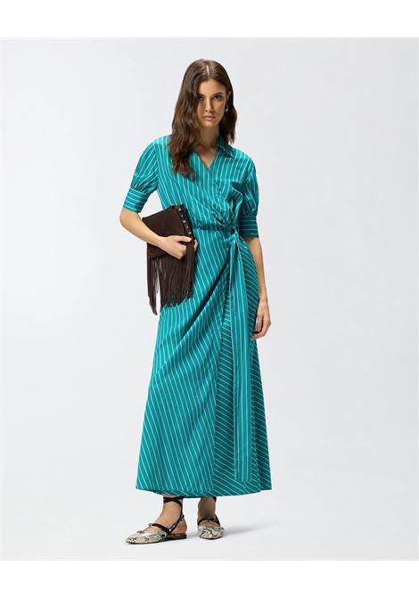 Abito Pinko Alexandra Lungo a Portafoglio in Popeline Rigato - Mezze Maniche a Palloncino PINKO | Abiti | 106669-A33QSE1