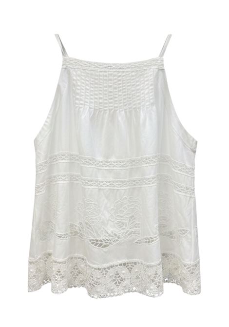 SEMICOUTURE Gracie Embroidered Lace Cotton Top in Optical White SEMICOUTURE |  | S6SG20A03-0