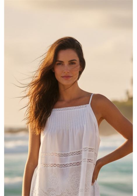 SEMICOUTURE Gracie Embroidered Lace Cotton Top in Optical White SEMICOUTURE |  | S6SG20A03-0