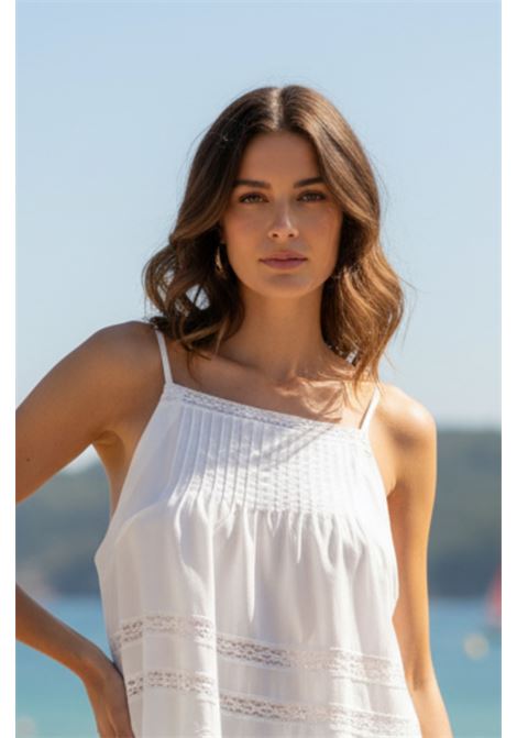 SEMICOUTURE Gracie Embroidered Lace Cotton Top in Optical White SEMICOUTURE |  | S6SG20A03-0