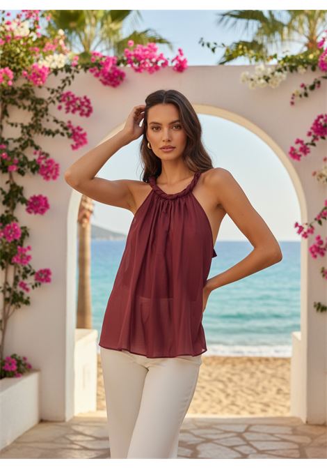 Top Paulne in Misto Cotone e Seta color Barolo SEMICOUTURE | Top & T-shirt | S6SI02D57-0