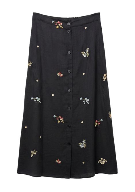 Gonna Faustine Midi in Lino Ricamato Nero SEMICOUTURE | Gonna | S6SN59FLW66