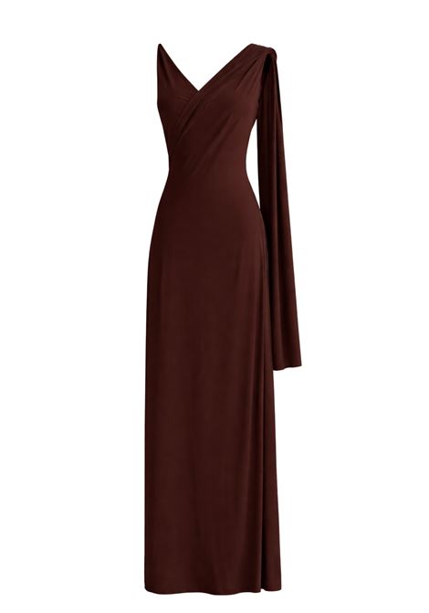 Semicouture abito Joss lungo in jersey di viscosa con scollo a V e dettaglio scialle Made in Italy SEMICOUTURE | Abiti | S6SQ12T83-0