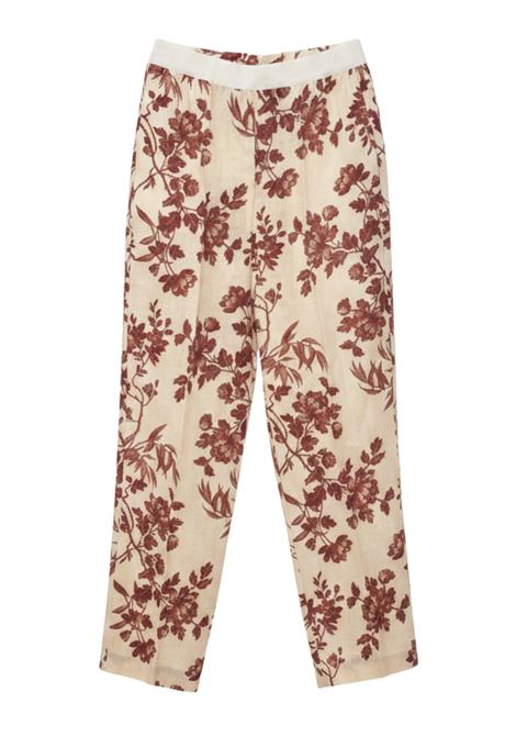 Pantaloni Comfort in Lino Stampato color Fiore Ecru SEMICOUTURE | Pantaloni | S6SS66FLW65