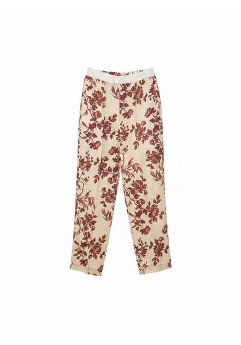 Pantaloni Comfort in Lino Stampato color Fiore Ecru SEMICOUTURE | Pantaloni | S6SS66FLW65