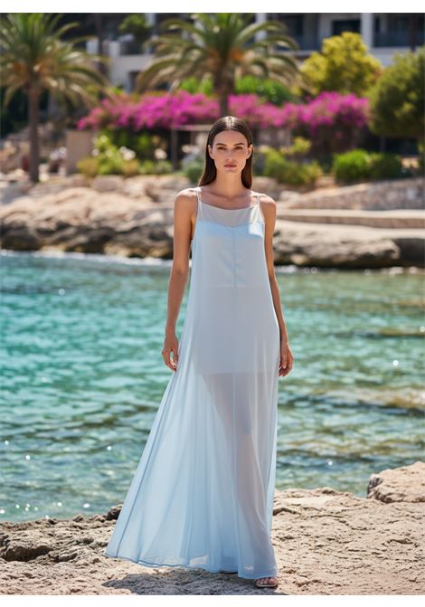 Semicouture Nives Sleeveless Pleated Cotton Top in Alaska Blue SEMICOUTURE |  | S6ST55P03-2