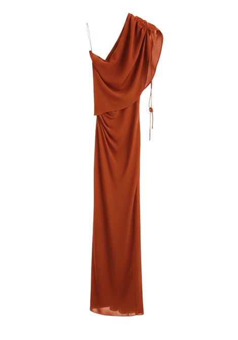 SEMICOUTURE Clara One-Shoulder Draped Silk-Blend Maxi Dress in Oriente Orange SEMICOUTURE |  | S6SU30C07-0
