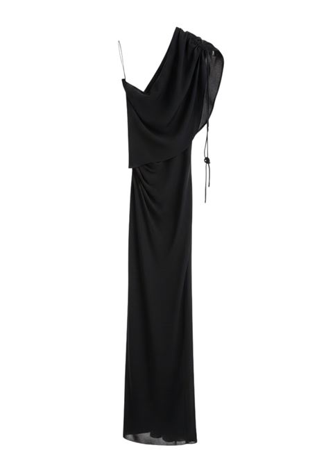 SEMICOUTURE Clara One-Shoulder Draped Silk-Blend Maxi Dress in Black SEMICOUTURE |  | S6SU30Y69-0