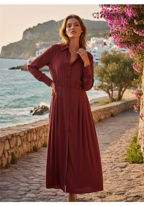 Semicouture Yazmin Silk Blend Shirt Dress in Barolo Burgundy SEMICOUTURE |  | S6SU36D57-0