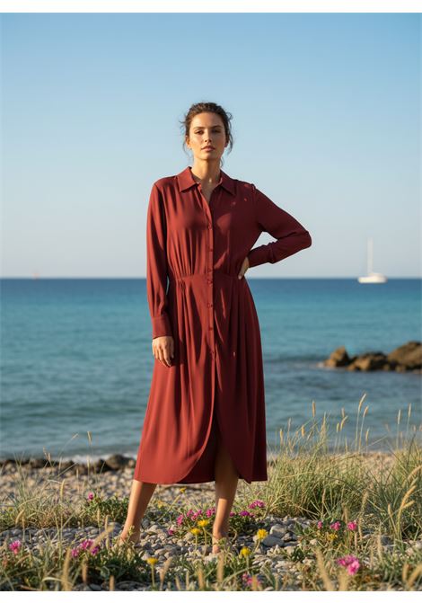 Semicouture Yazmin Silk Blend Shirt Dress in Barolo Burgundy SEMICOUTURE |  | S6SU36D57-0