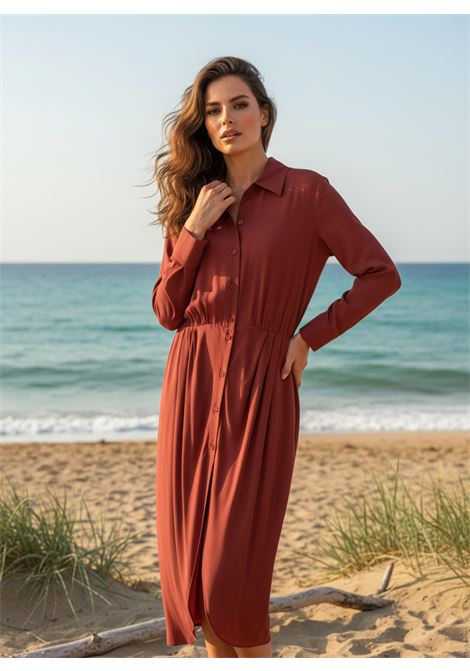 Semicouture Yazmin Silk Blend Shirt Dress in Barolo Burgundy SEMICOUTURE |  | S6SU36D57-0