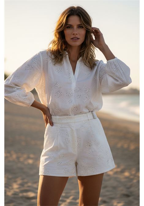 Shorts Allison in Denim Sangallo Bianco Latte SEMICOUTURE | Shorts | S6SY62A21-0