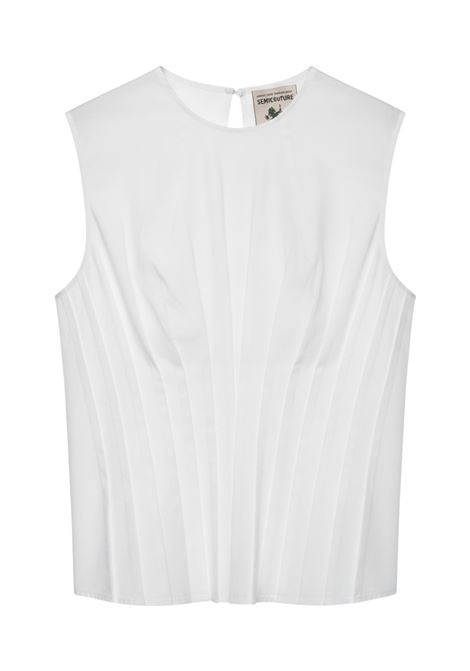 Top Clarinda Smanicato in Cotone con Pieghe Bianco Cocco SEMICOUTURE | Top & T-shirt | Y6SK03A09-0