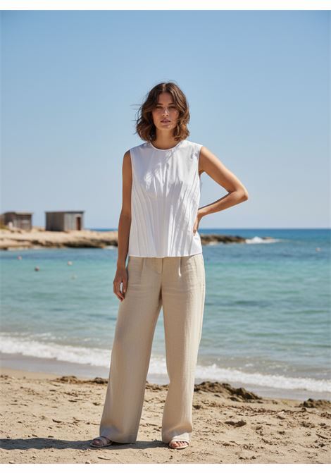 Top Clarinda Smanicato in Cotone con Pieghe Bianco Cocco SEMICOUTURE | Top & T-shirt | Y6SK03A09-0