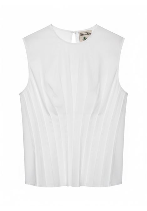 Top Clarinda Smanicato in Cotone con Pieghe Bianco Cocco SEMICOUTURE | Top & T-shirt | Y6SK03A09-0