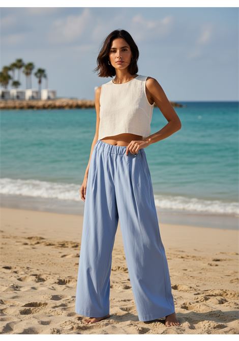 Semicouture Pantaloni Jhonny a Gamba Larga in Cotone Celeste Alaska SEMICOUTURE | Pantaloni | Y6SK44L51-1