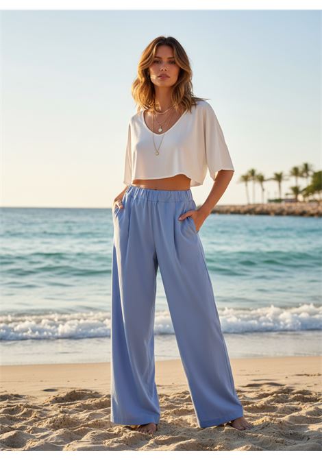 Semicouture Pantaloni Jhonny a Gamba Larga in Cotone Celeste Alaska SEMICOUTURE | Pantaloni | Y6SK44L51-1