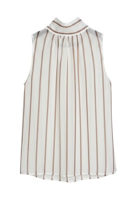 Top Jana Smanicato in Cotone e Seta a Righe Bianco e Juta SEMICOUTURE | Top & T-shirt | Y6SK51RG105
