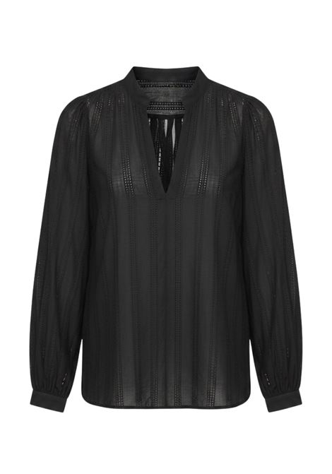 SEMICOUTURE Nahia V-Neck Eyelet Cotton Blouse in Black SEMICOUTURE |  | Y6SL02Y69-0