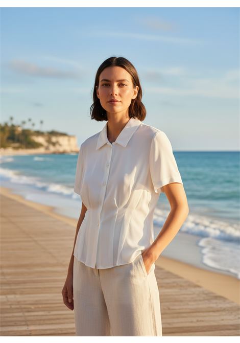 Camicia Desideria a Maniche Corte in Misto Seta Bianco Cocco SEMICOUTURE | CAMICIE | Y6SM06A09-0