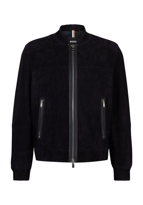 Giubbotto regular fit in pelle scamosciata con polsini a coste BOSS | Giubbini | 50505647404